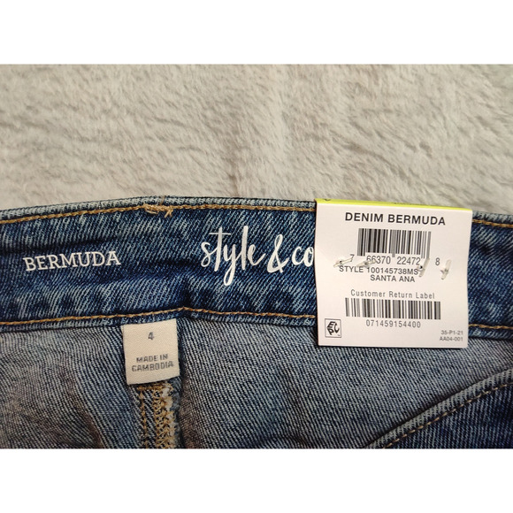 Style and Co Bermuda Shorts Womens Size 4 Blue Stretch Denim Distressed - Picture 6 of 16
